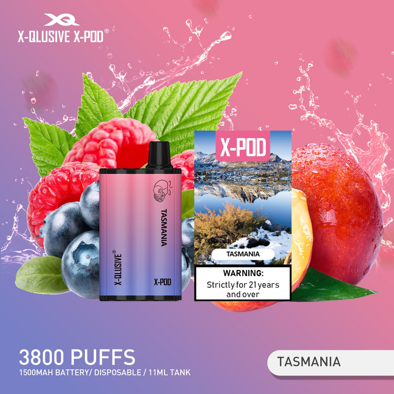 X - QLUSIVE X - POD TASMANIA (Blueberry Raspberry Peach) - 3800 PUFFS — Buy Online Australia | Buy Vape Online